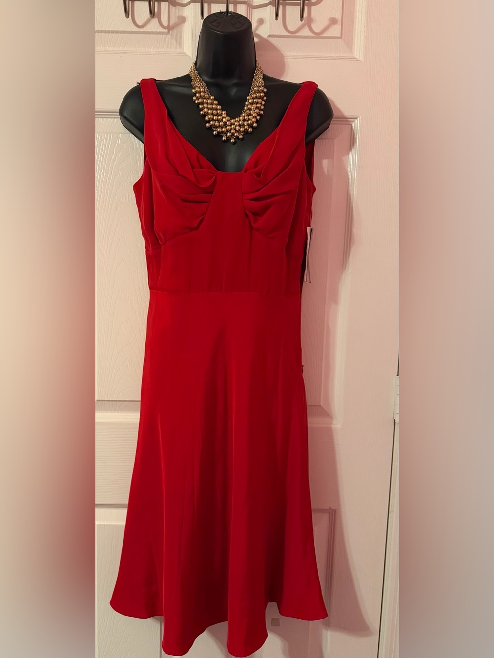 ECI Red 100% Silk Sleeveless Dress with Draped Bodice NWT